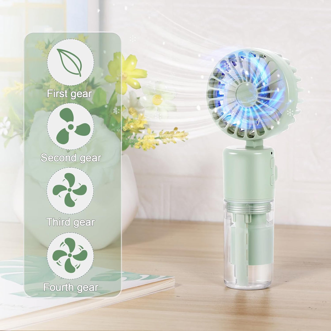 JIZZU Tragbarer Handventilator mit Wassernebel, 4000mAh Mini Ventilator USB, Wasserventilator mit 4