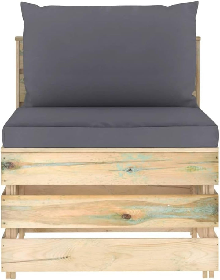 vidaXL Holz Grün Imprägniert Modulares Mittelsofa mit Kissen Palettendesign Sofa Lounge Gartensofa G