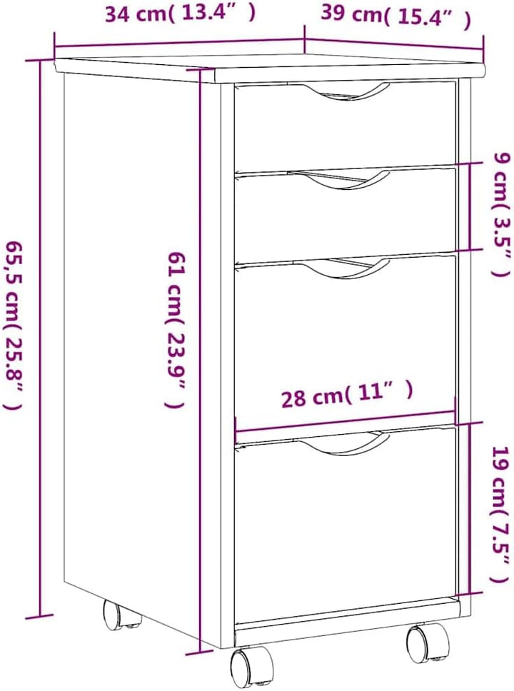 vidaXL Rollschrank mit Schubladen Moss Honigbraun Massivholz Kiefer Honigbraun und Weiss, Honigbraun