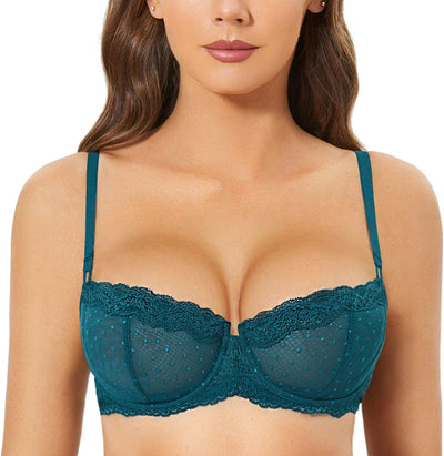 DOBREVA Balconette BH Damen mit Bügel Push Up Dirndl Spitze BHS Sexy Grosse Grössen Ungefüttert 70A