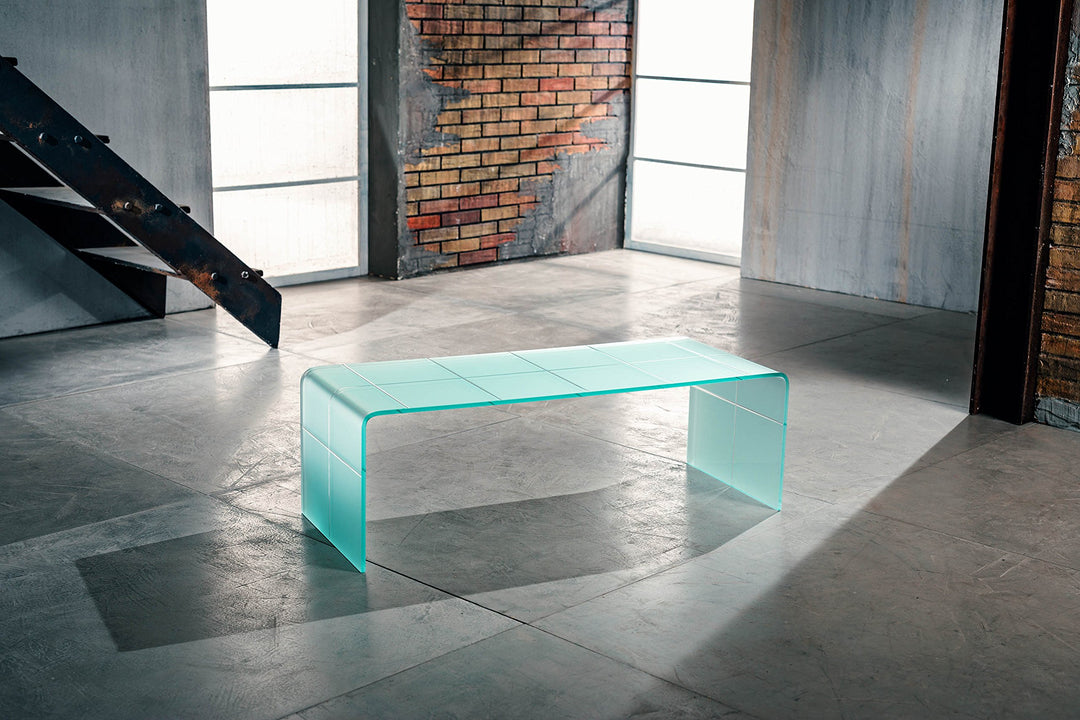 IMAGO FACTORY Audrey Couchtisch, Brücke aus satiniertem Glas, modern, Wohnzimmertisch, gross, Coucht