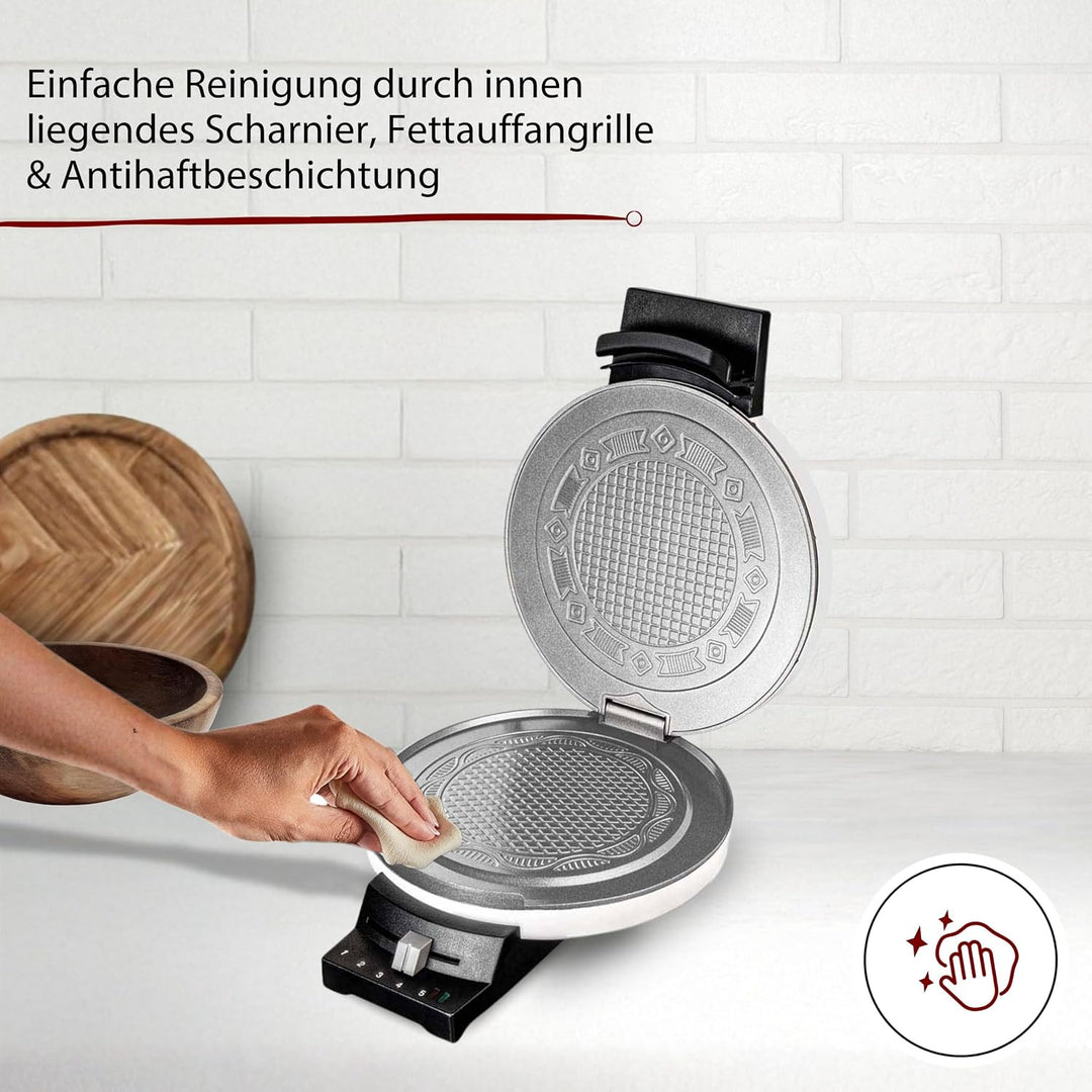 Cloer 281 Hörncheneisen für hauchdünne, knusprige Hörnchen, 800 W, Backfläche 15 cm Durchmesser, sch