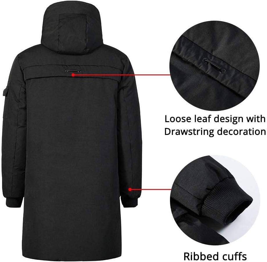 Herren Winterjacke Warm Lang Warme Atmungsaktiv Jacken Outdoor Coat mit Kapuze S Schwarz, S Schwarz