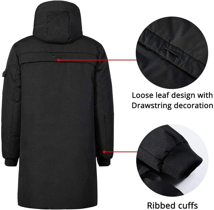 Herren Winterjacke Warm Lang Warme Atmungsaktiv Jacken Outdoor Coat mit Kapuze S Schwarz, S Schwarz