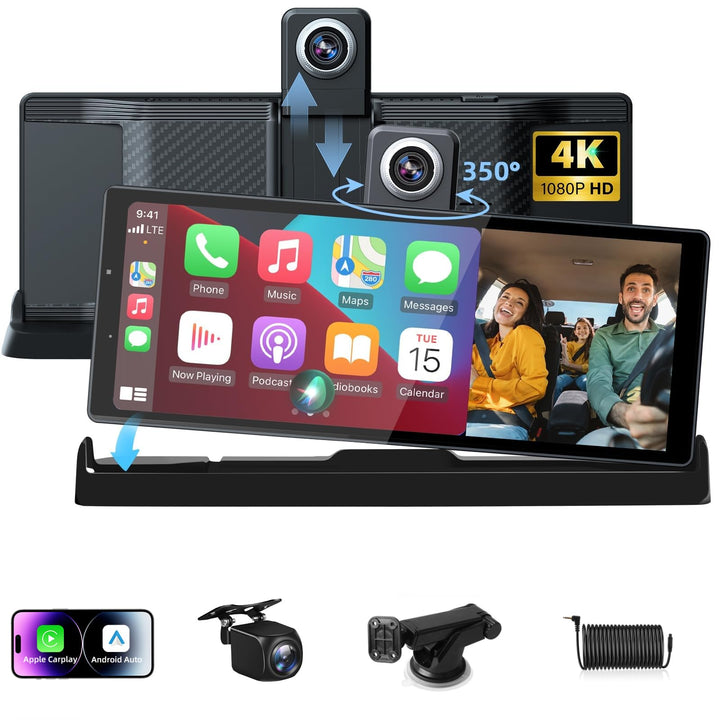 4K Carplay Display Android Auto Display mit Exklusive Halterung, 350° Drehbare Frontkamera 10,26 Zol