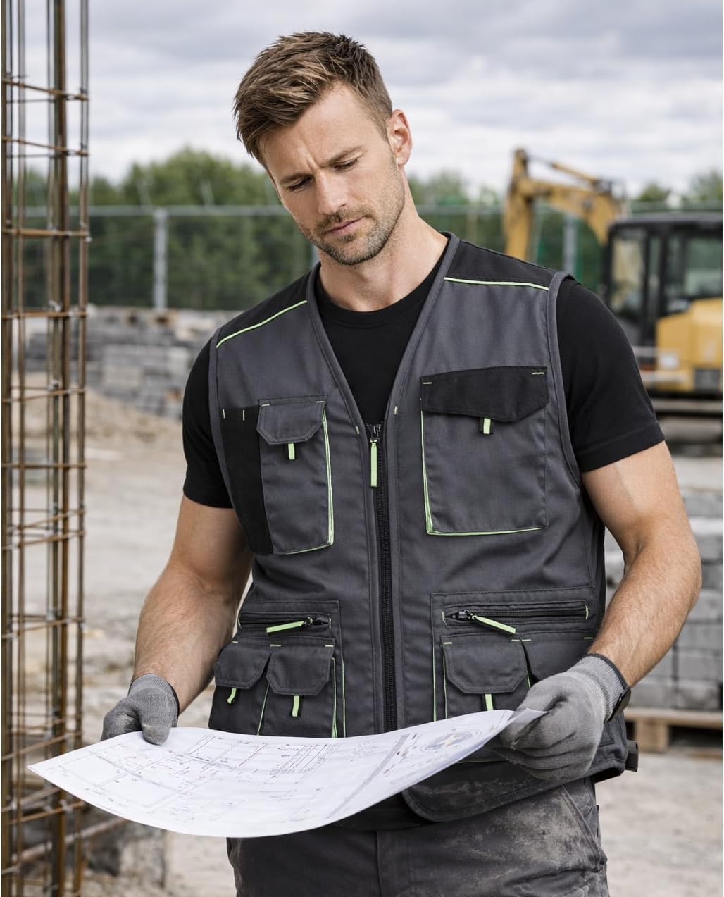BWOLF Brave Multifunktionale Arbeitsweste Herren Arbeitsweste Multitaschen mit Reissverschluss + ver
