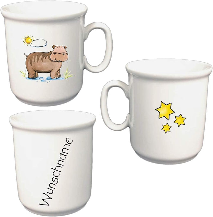 Kindergeschirr personalisiert - Frühstücksservice 3-tlg. Porzellan Tiermotive Teller Becher Schale p