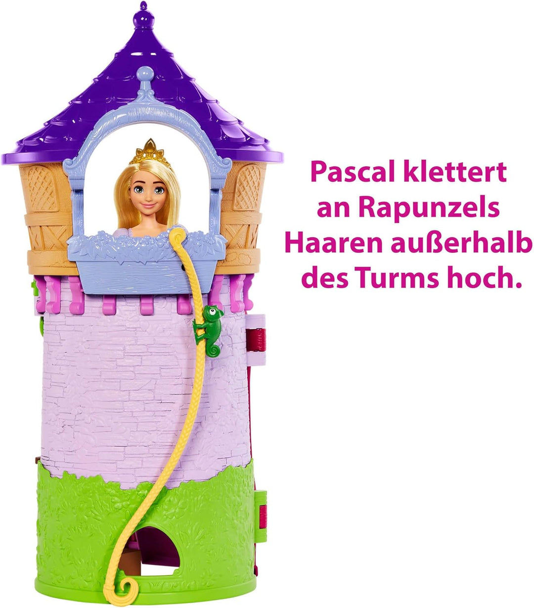 Disney Princess HMV99 - bewegliche Rapunzel-Puppe und Turm Spielset mit rundum Spielspass, 6 Spielbe