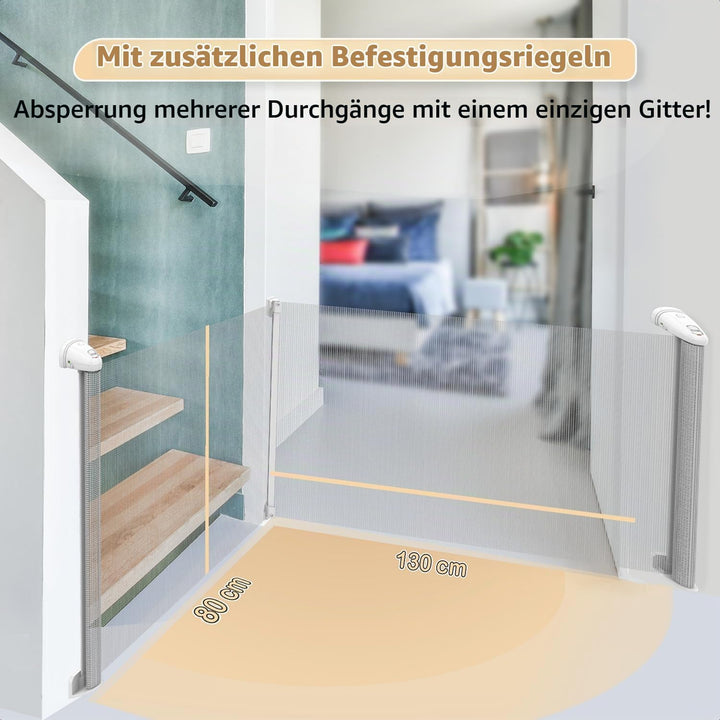Twinky® Treppenschutzgitter 80 x 130 cm, ausziehbar für Babys und Haustiere Weiss, Weiss