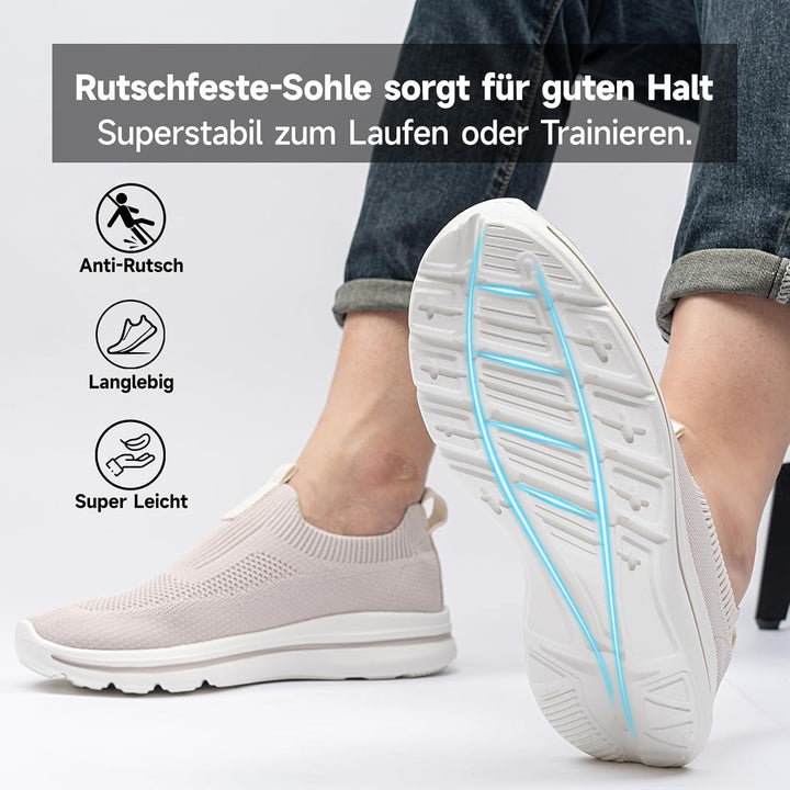 Herren Slip on Sneakers Mesh Atmungsaktiv Laufschuhe Bequem Turnschuhe Outdoor Fitness Sportschuhe L