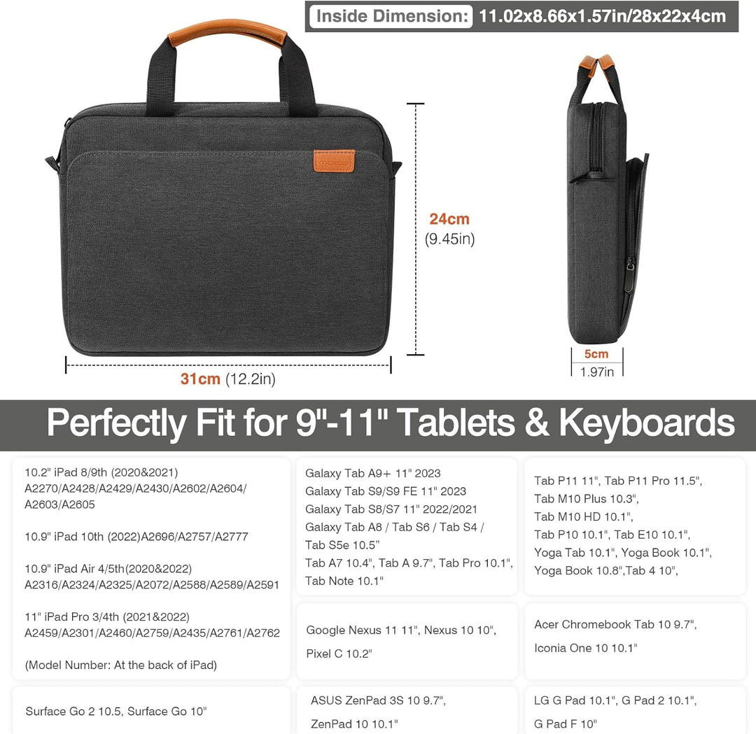 MoKo 9-11" Tablet Tasche Hülle, Schutztasche mit Schultergurt für iPad Pro 11 M2 2022-2018/iPad 10.