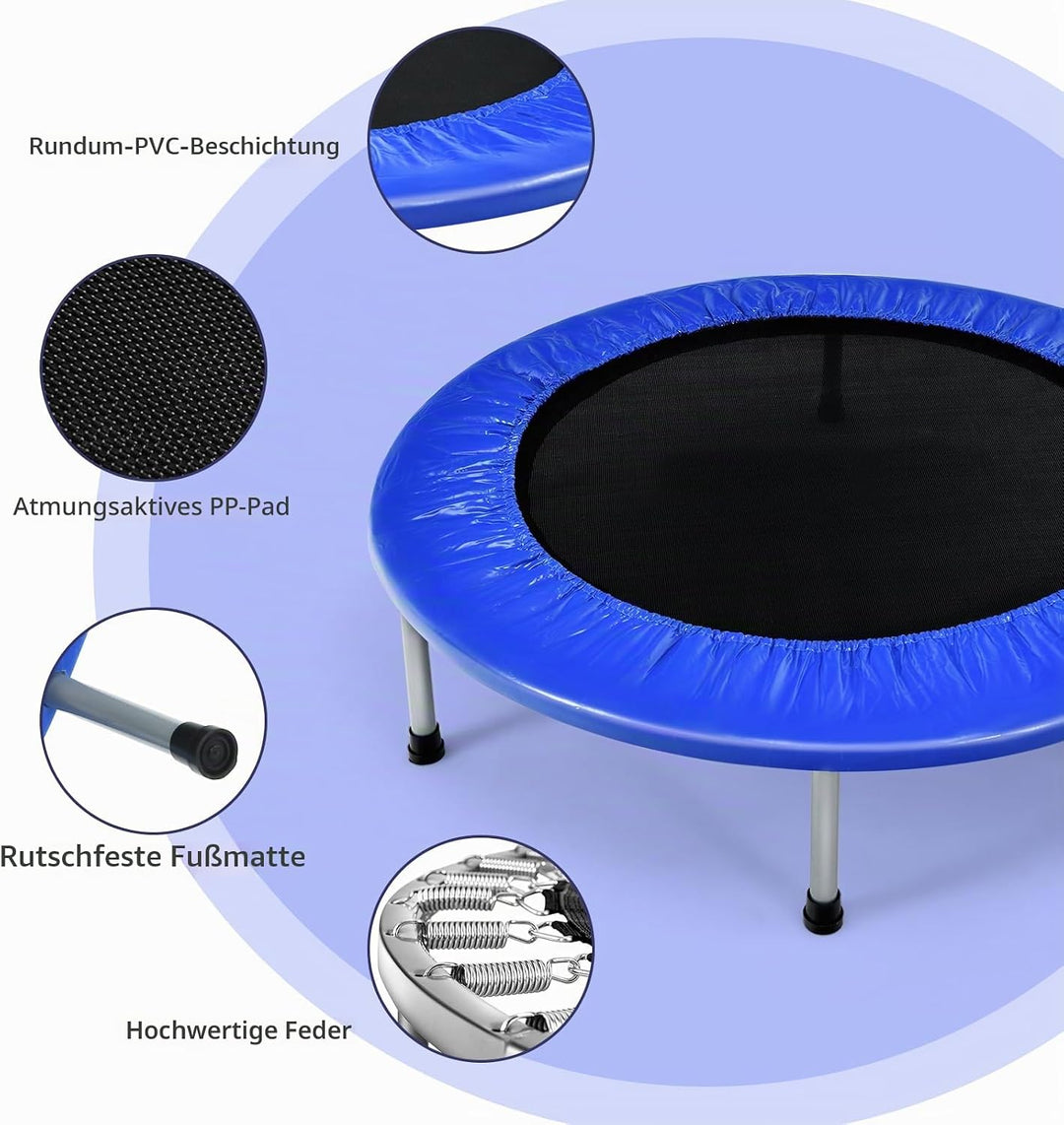KOMFOTTEU Mini Trampolin Ø 96 cm, zusammenklappbares Fitnessbett, Kindertrampolin mit rutschfesten F