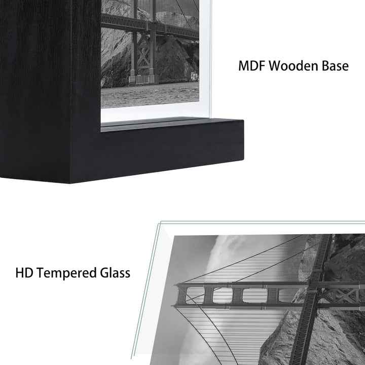 RLAVBL 2er Set Schwarze Bilderrahmen 10x15 cm, Doppelseitiger Glasbilderrahmen mit L-förmigem MDF-So