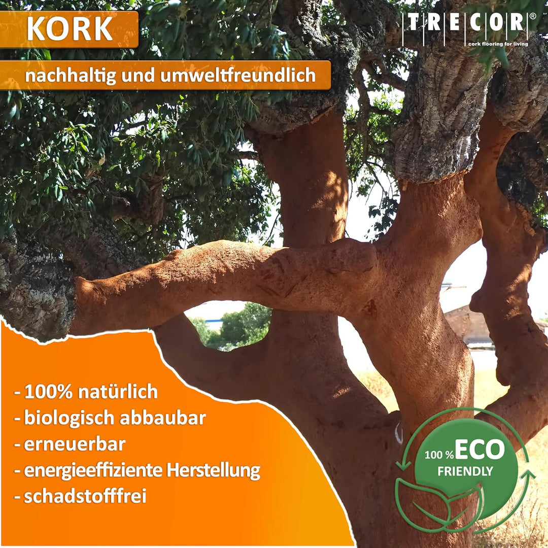 Trittschalldämmung TRECOR Rollenkork - Stärke 4 mm - Akustik Tritt- und Gehschalldämmung für Laminat