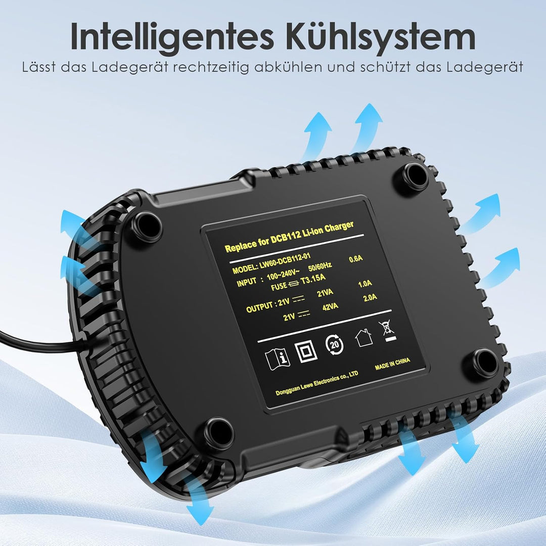ASUNCELL 2.0A 18V ladegerät Für DeWalt 12V-20V Akku, Akku Ladegerät Für DeWalt DCB112 DCB115 DCB203