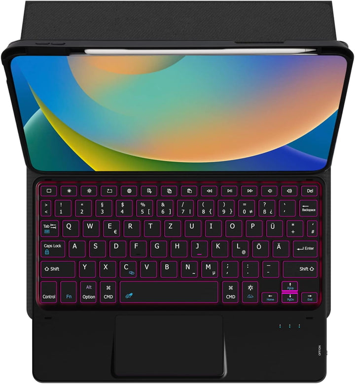 ROOFEI iPad 10. Generation Hülle mit Tastatur QWERTZ - 7 Farbige Hintergrundbeleuchtete Multi-Touch-