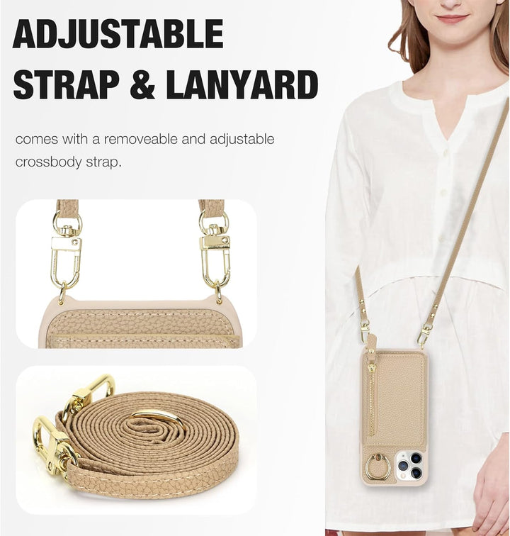 ELTEKER Handyhülle für iPhone 12 Mini Hülle mit Band Kartenfach Handykette Ringhalterung Geldbörse,L