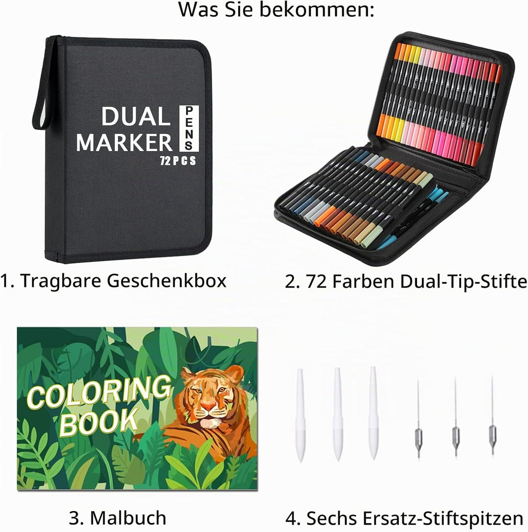 TrendGate Dual Brush Pen Set, 72 Farben Fineliner und Pinselstifte Set, Doppel Filzstifte Dicke und