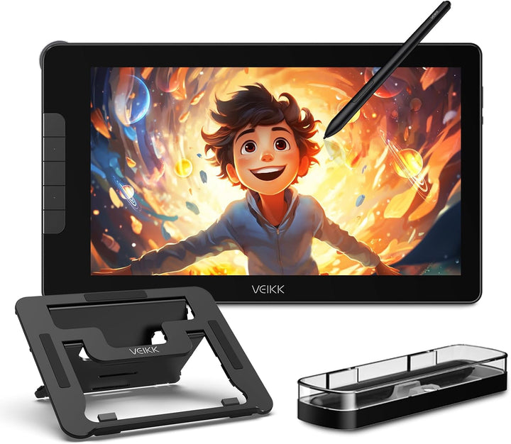 Grafiktablett mit Display mit 16384 Ebenen VEIKK Studio 16, 15,6 Zoll Drawing Tablet mit Display hat