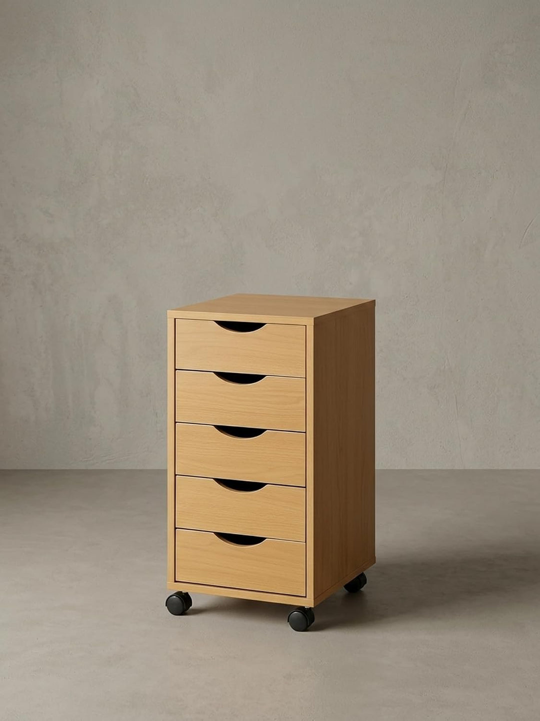 Rollcontainer WL5.924 33x64x38cm Buche MDF-Holz | Schreibtisch-Container Rollschrank 5 Schubladen |