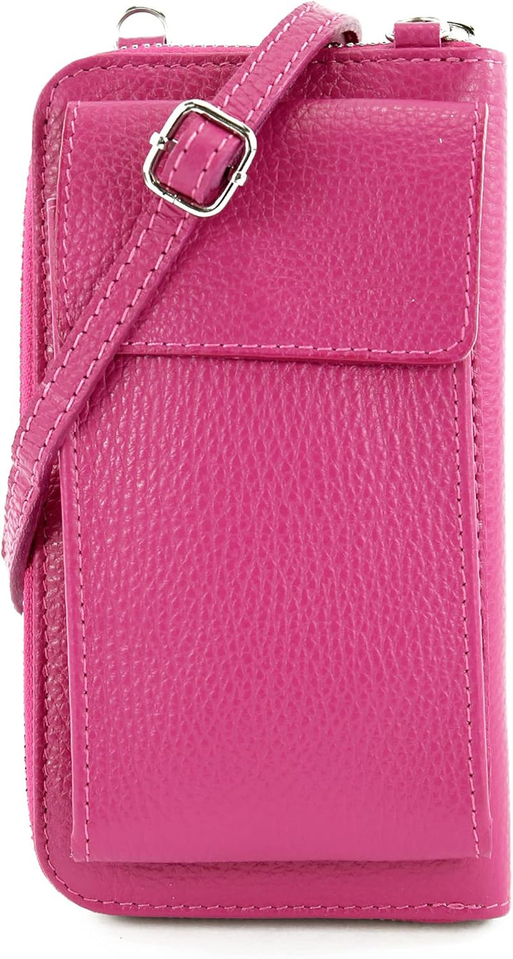 modamoda de - P06 - ital. Damen Umhängetasche Geldbörse Handytasche Leder Rosa, Rosa