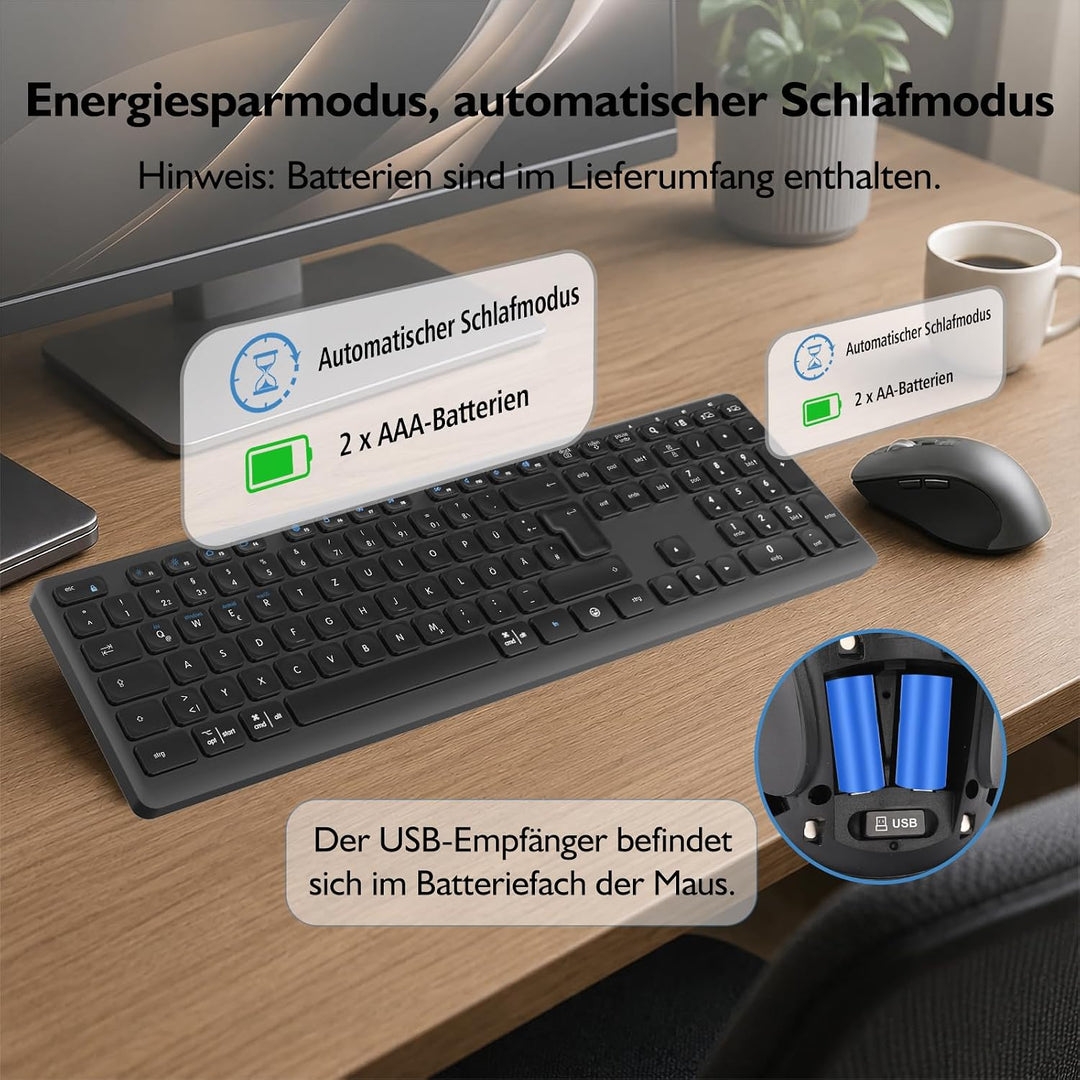 CITLLA M9300 Kabelloses Tastatur Maus Combo, 2-in-1 USB Empfänger und Zwei Bluetooth, 18-Monate Batt