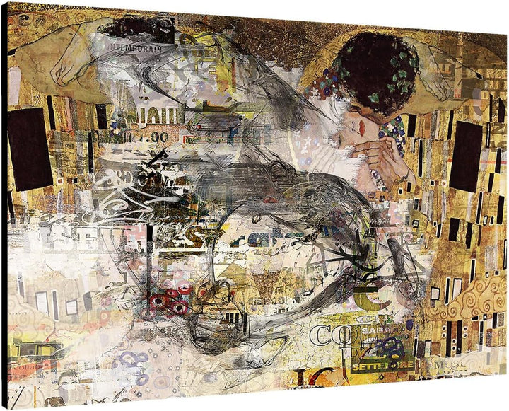 Paul Sinus Art Kunstdruck - Der Kuss -Abstrakt476_60x80cm LeinLeinwandbild XXL angelehnt an Gustav K