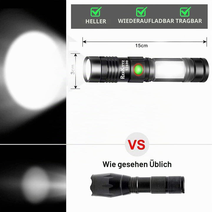 REHKITTZ LED Taschenlampe Extrem Hell 2000 Lumen,(mit 2500mAh Akku) Wiederaufladbare Taschenlampe LE
