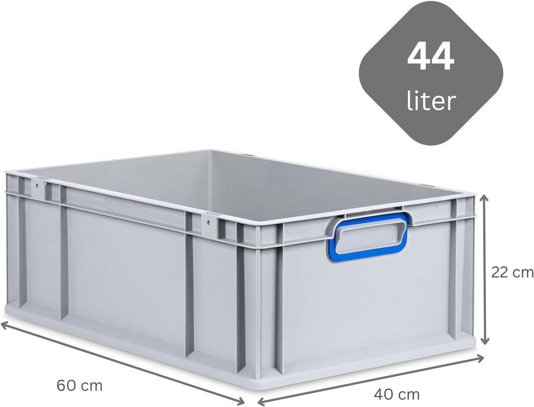 SuperSparSet 4x Eurobox NextGen Color | HxBxT 22x40x60cm | 44 Liter | Griffe blau geschlossen | Vers