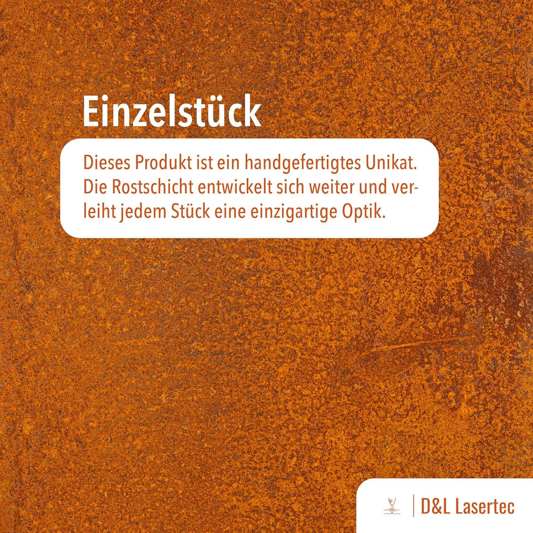 D&L Lasertec Herz aus Metall, Holz Regal, Rost, Edelrost, Holzregal Garten, Terrasse - Deko M