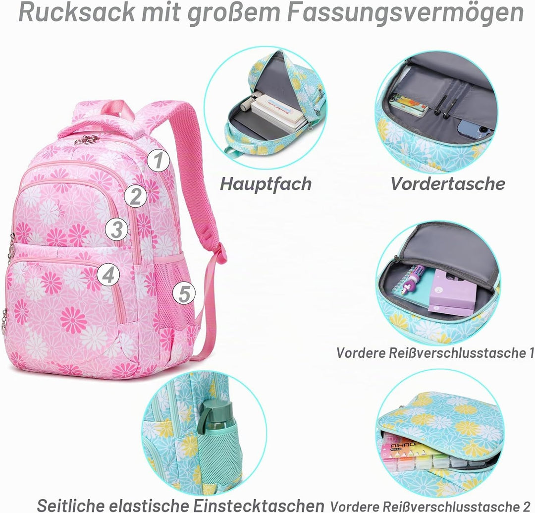 ZHIERNA Schulrucksack Mädchen Teenager Schule Rucksack Damen Schulranzen Kinder Schultasche mit Lunc