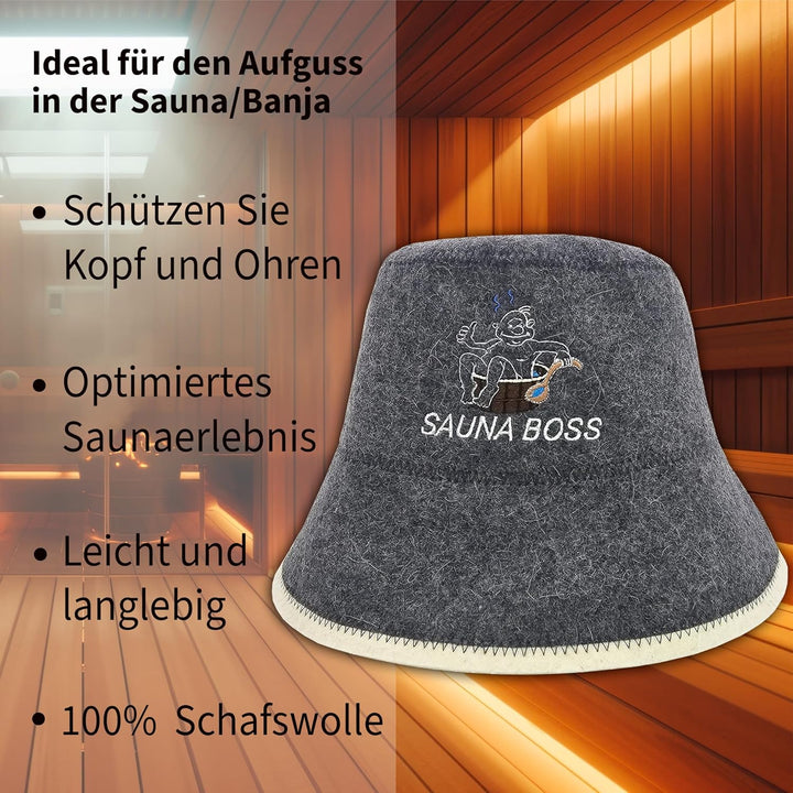 PRINZEPS Sauna Boss Saunahut Herren Perfekte Saunamütze aus 100% Filz - Sauna Hut Filzhut Sauna Mütz
