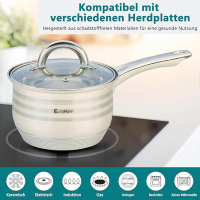EliteHoff Stielkasserolle 7-Lagen Edelstahl Kasserolle mit Deckel, Kochtopf Induktion, Topf für alle