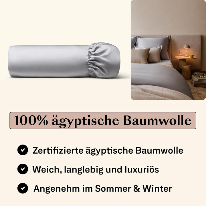 Amqua Mako Satin Spannbettlaken 100x200cm, 100% ägyptische Baumwolle (zertifiziert), Bettlaken für B