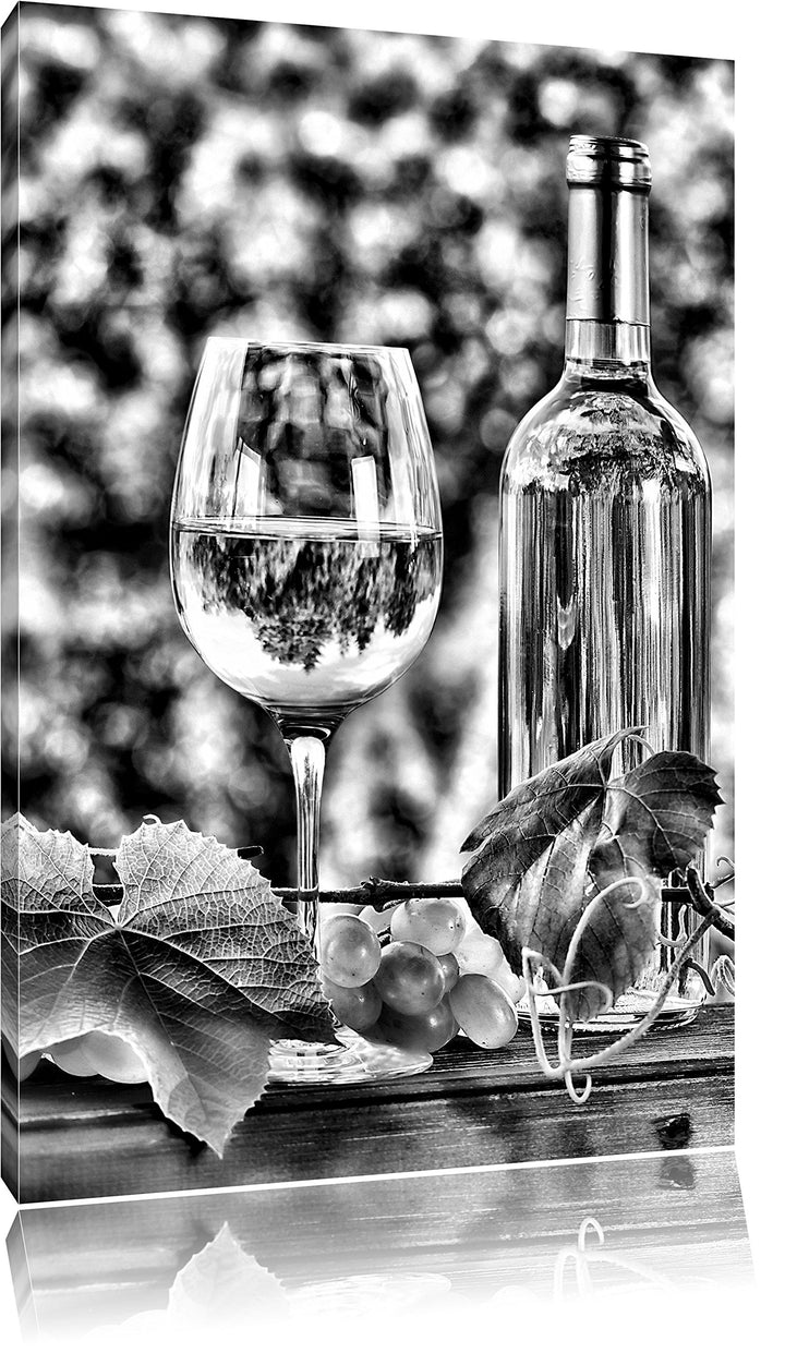 Pixxprint Monocrome, Wein und Weintrauben, Format: 100x70 auf Leinwand, 100x70