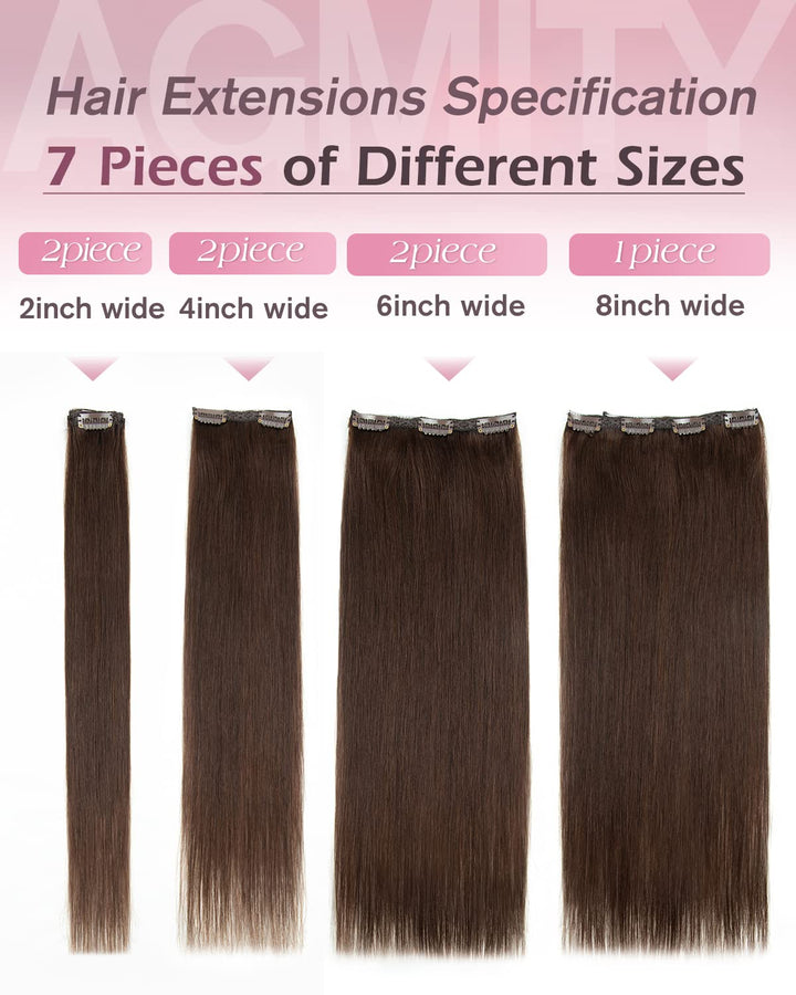 AGMITY Clip in Extensions Echthaar 40cm Dunkel Braun 120 Gramm 7 Stück Unsichtbar Gerade Glatt Nahtl