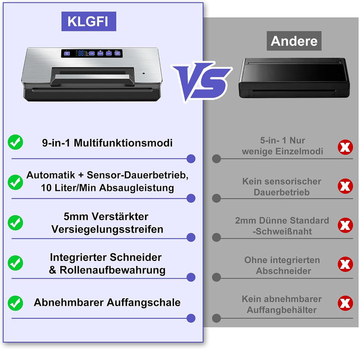 9 in 1 Vakuumierer Vakumierergerät für Lebensmittel Folienschweissgerät | 95kPa Vakuumiergerät Profi