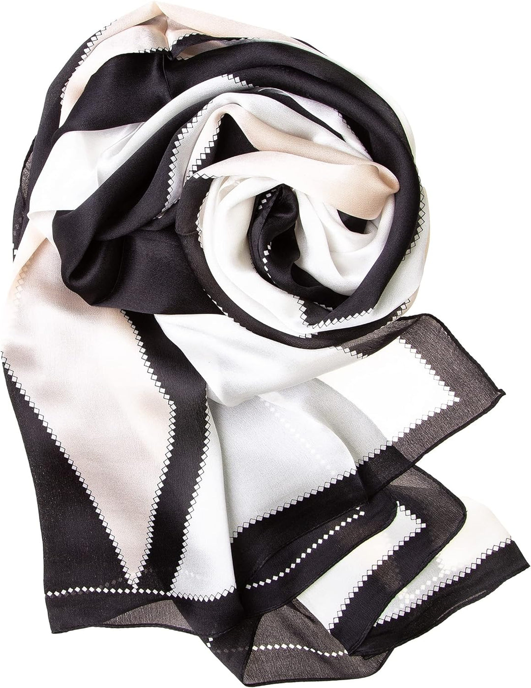 Tinitex Seidenschal Halstuch Schal Satin schwarz weiss apricot 170x53cm