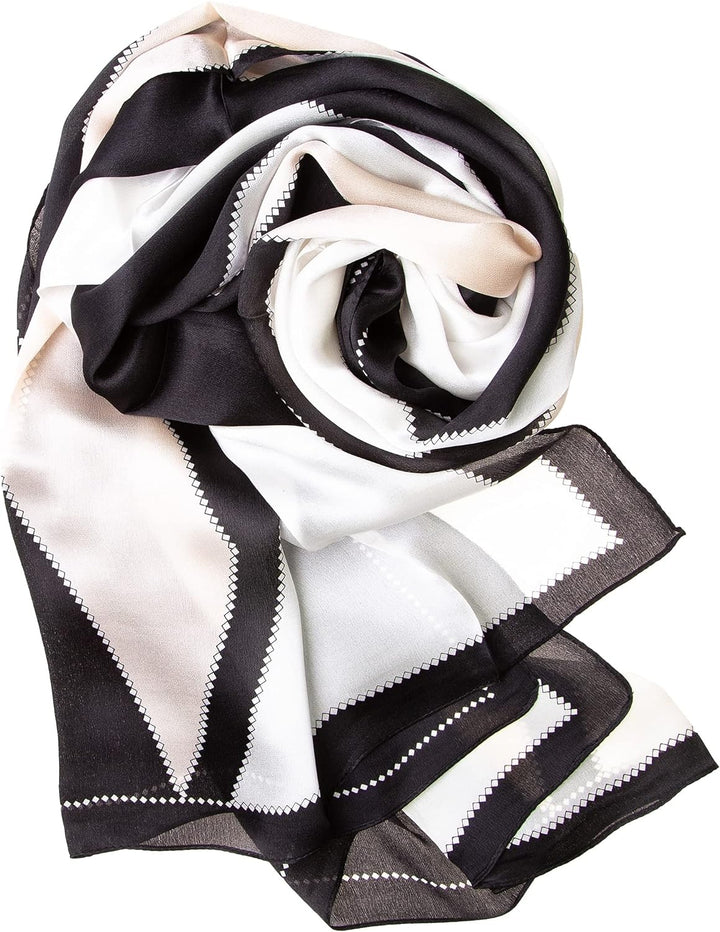 Tinitex Seidenschal Halstuch Schal Satin schwarz weiss apricot 170x53cm
