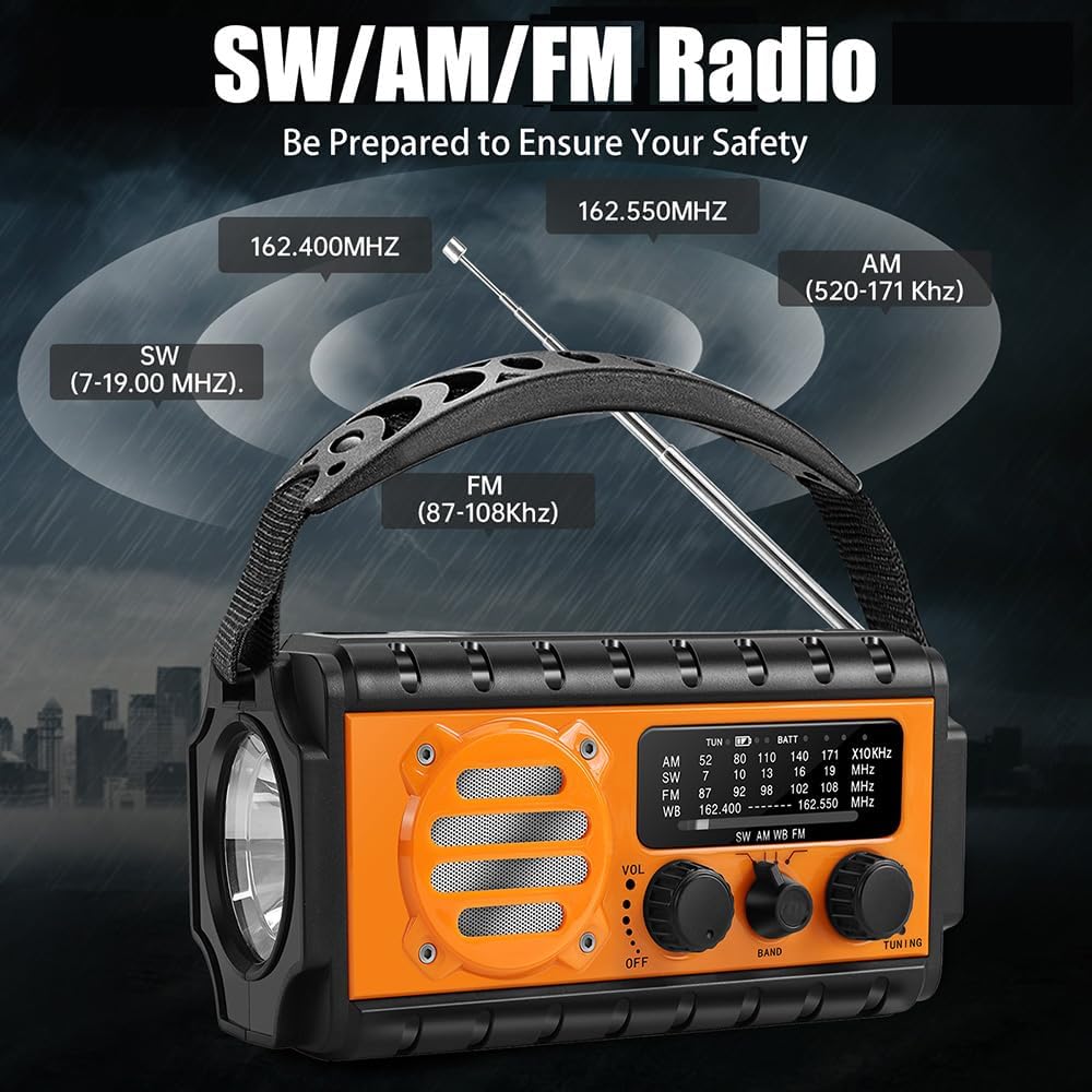 Kurbelradio, Solar Notfallradio mit 20000 mAh Powerbank, AM/FM/SW/WB Wetterradio, 4 Stromquellen, Ta