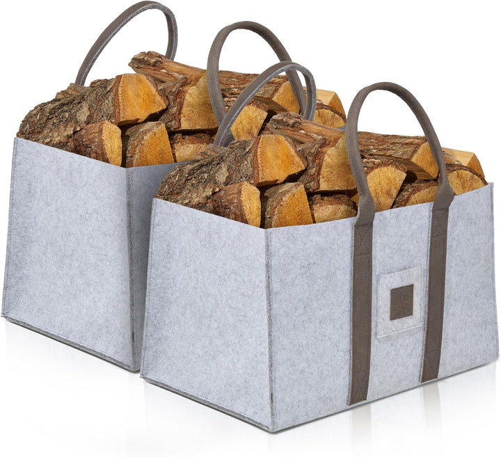 OAKAGE® Einkaufstaschen Faltbar [2er Set] Filztaschen Shopper Holzkorb für Kaminholz Gross Kaminholz