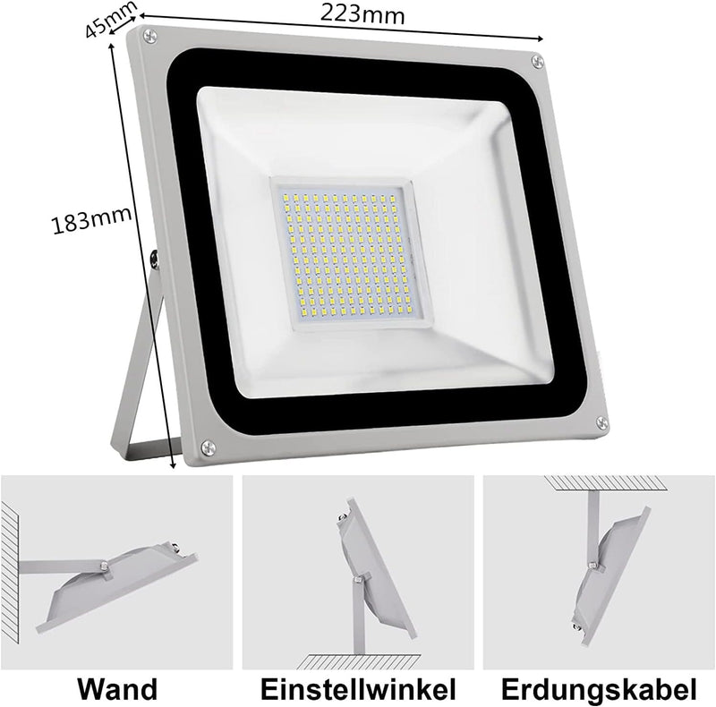 papasbox LED Strahler, 100W LED Fluter IP65 wasserdicht Aussenstrahler Flutlichtstrahler Aluminium S