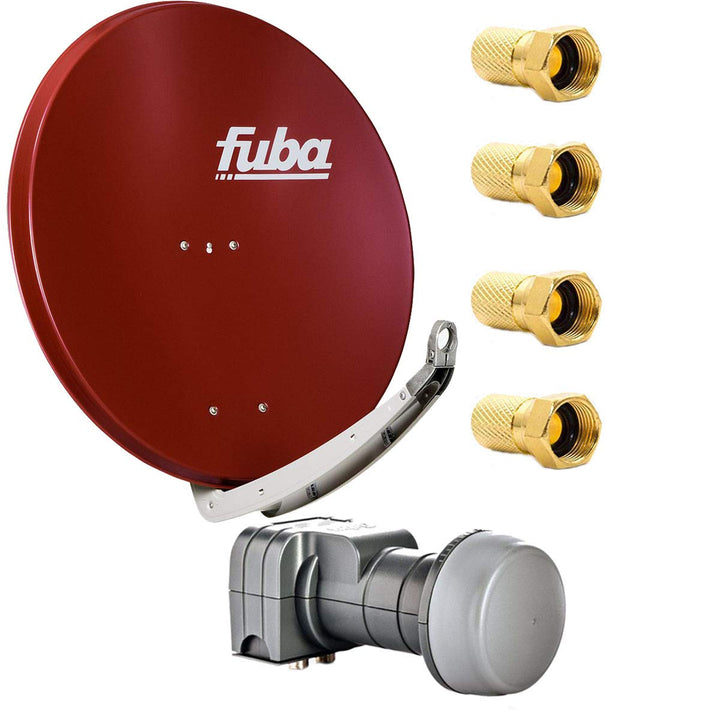 Fuba DAA 780 R Satellitenantenne 78 cm Aluminium Rot mit DEK 217 Twin LNB HDTV 4K 3D + 4 F-Stecker,