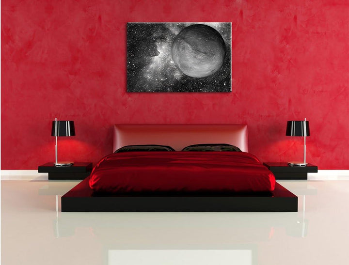 Pixxprint Mars im Weltall Kunst Kohle Effekt, Format: 100x70 auf Leinwand, riesige Bilder fertig ger
