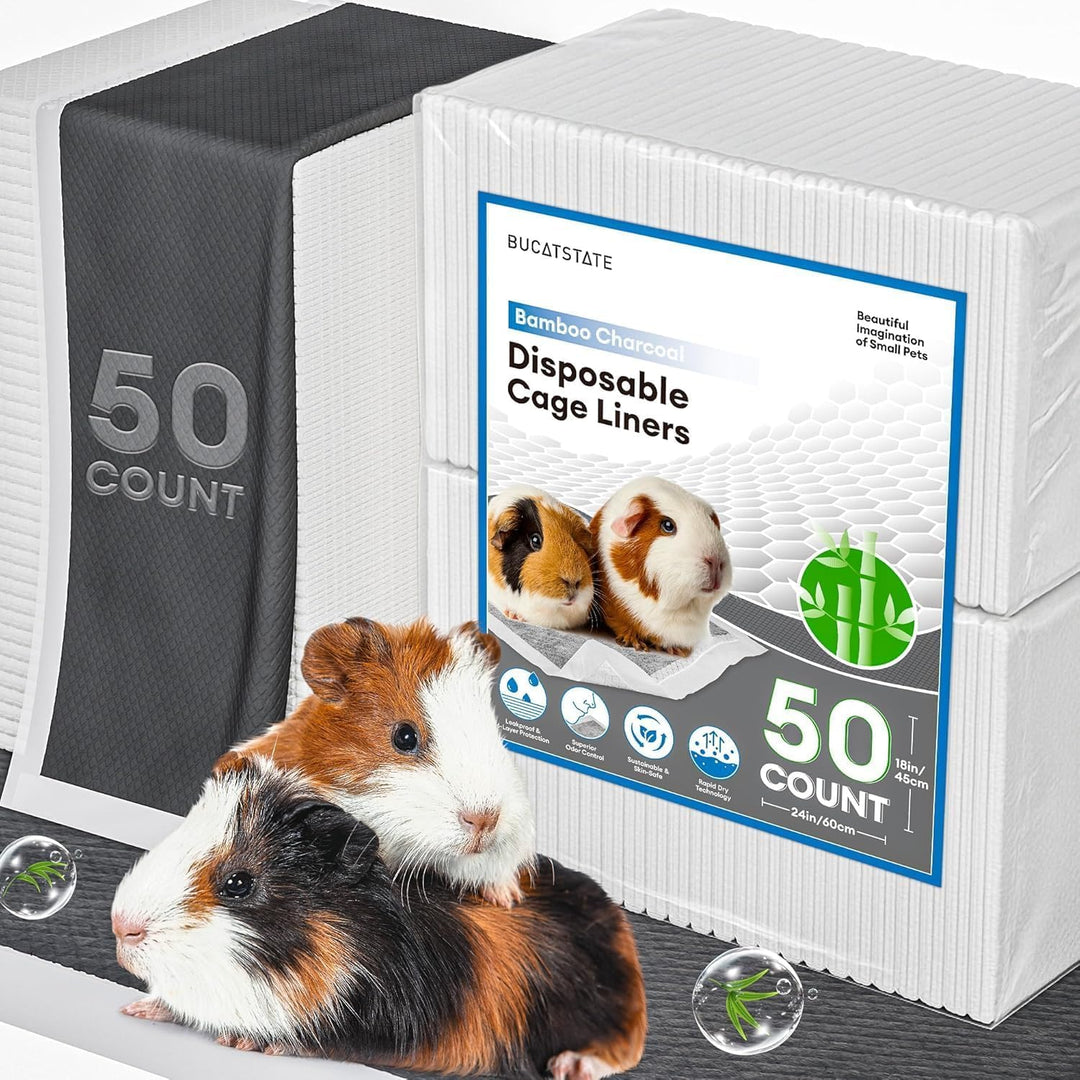 BUCATSTATE Einweg PIPI Pads für Meerschweinchen 50 Stück, 6 Lagen Super Saugfähig Kleintier Pee Pads