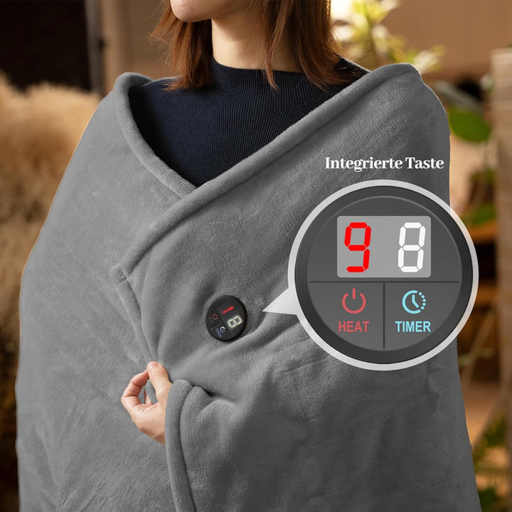 GOTCOZY Wärmedecke Heizdecke 130x180 cm – Ein Knopf Wärmedecke Elektrisch mit 10 Heizstufen & 9-Stun