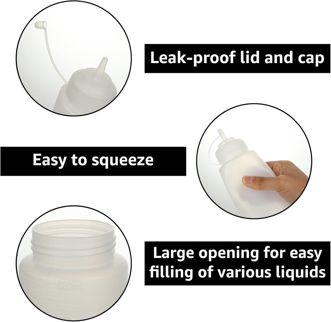 ASelected 10 Stück Grosser Squeeze Flasche 680ml, Saucenflasche, Quetschflasche mit Kappen, XL 680ml