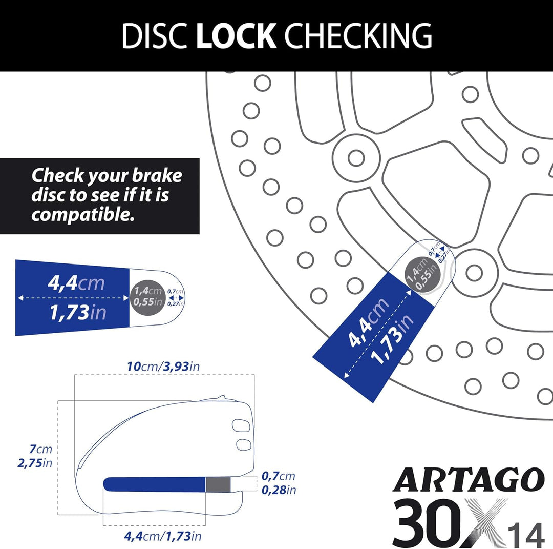Artago 30X3 Pack Bremsscheibenschloss mit Alarm 120db Hohe Sicherheit + Halterung für Kawasaki Z900,