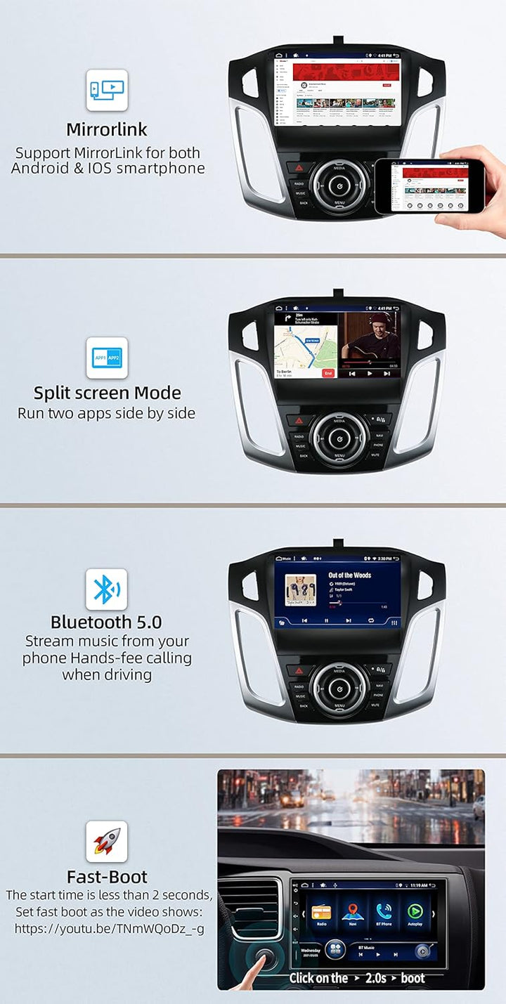 JOYX Android 13 IPS Autoradio Passt für Ford Focus (2012-2017) - [4G+64G] - Eingebaut DSP/Carplay/An