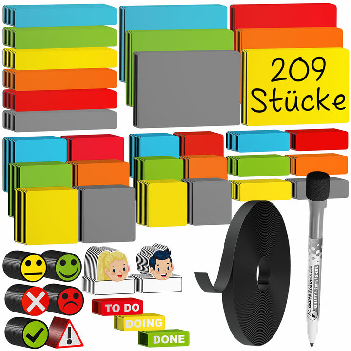 ATWAM 206 Magnetstreifen Beschreibbar Mega Set - Verschiedene Grössen - 6 Farben - Scrum & Kanban -